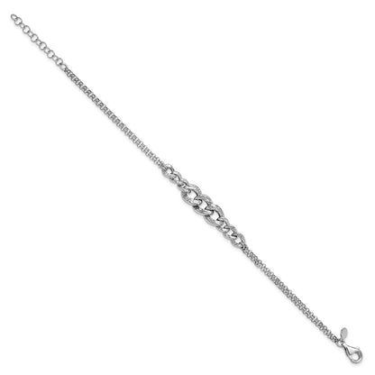 Sterling Silver Rhod Pl Textured Link 2 Strand W/ 1In Ext Bracelet