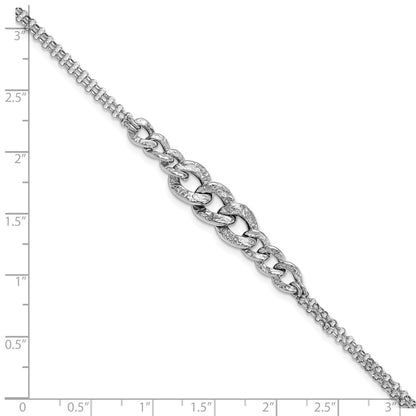 Sterling Silver Rhod Pl Textured Link 2 Strand W/ 1In Ext Bracelet