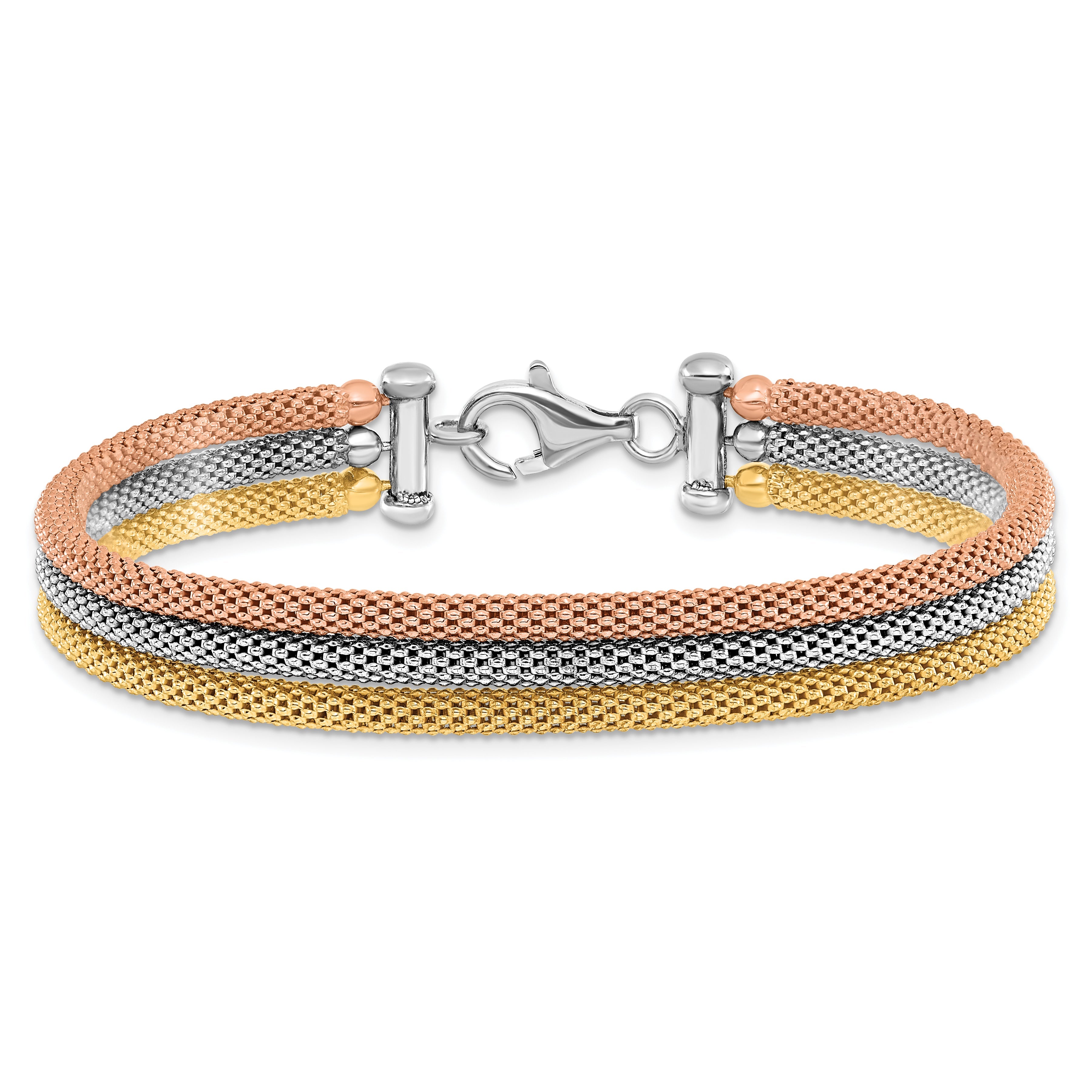 Sterling Silver Rose And Yellow Gold Plated W/ Rhodium Pl Bracelet