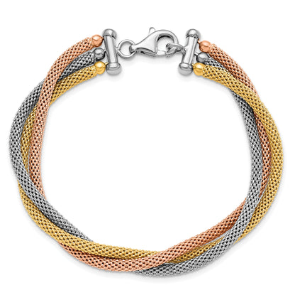 Sterling Silver Rose And Yellow Gold Plated W/ Rhodium Pl Bracelet