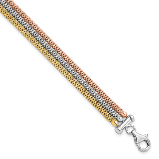 Sterling Silver Rose And Yellow Gold Plated W/ Rhodium Pl Bracelet