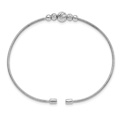 Sterling Silver Rhodium Plated D/C Beaded Cuff Bangle