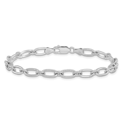 Sterling Silver Rhod Plated Textured Fancy Link Bracelet