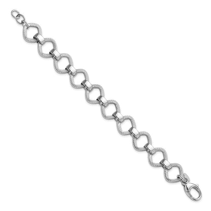 Sterling Silver Rhod Plated Polished Texture W .5In Ext Bracelet