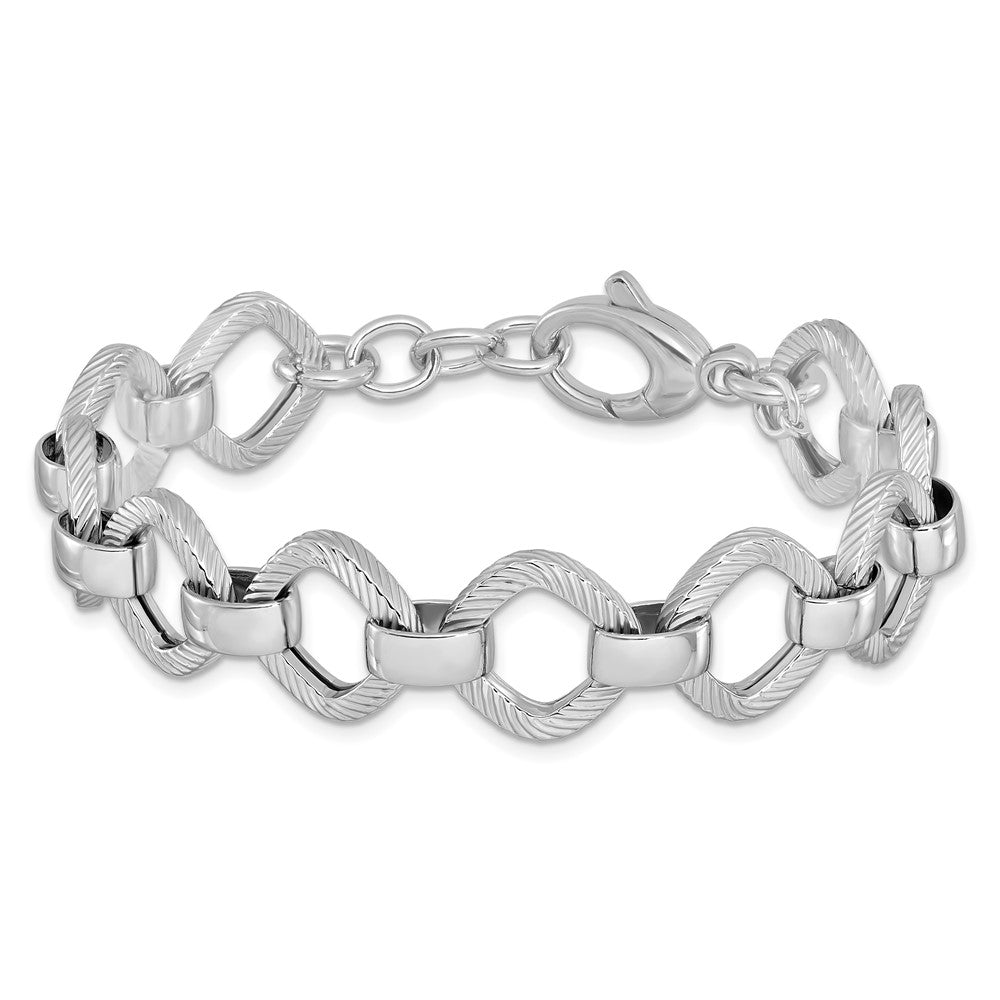 Sterling Silver Rhod Plated Polished Texture W .5In Ext Bracelet