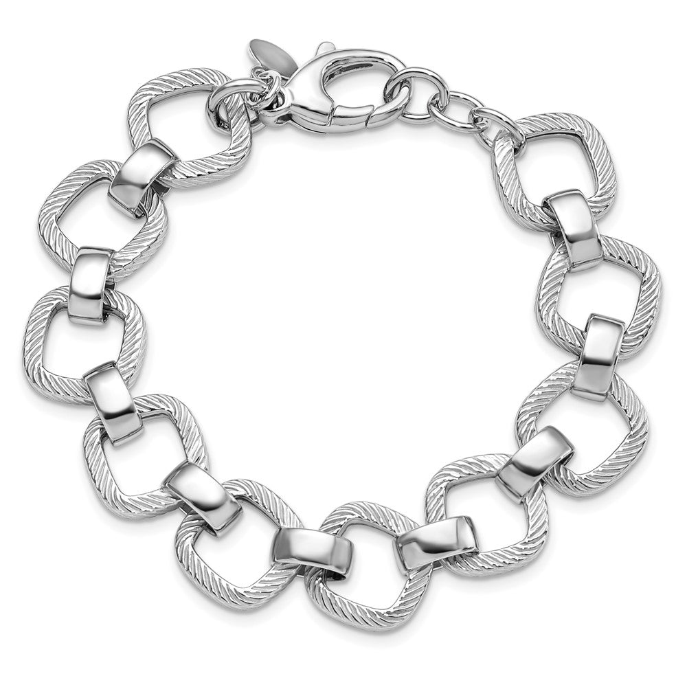 Sterling Silver Rhod Plated Polished Texture W .5In Ext Bracelet