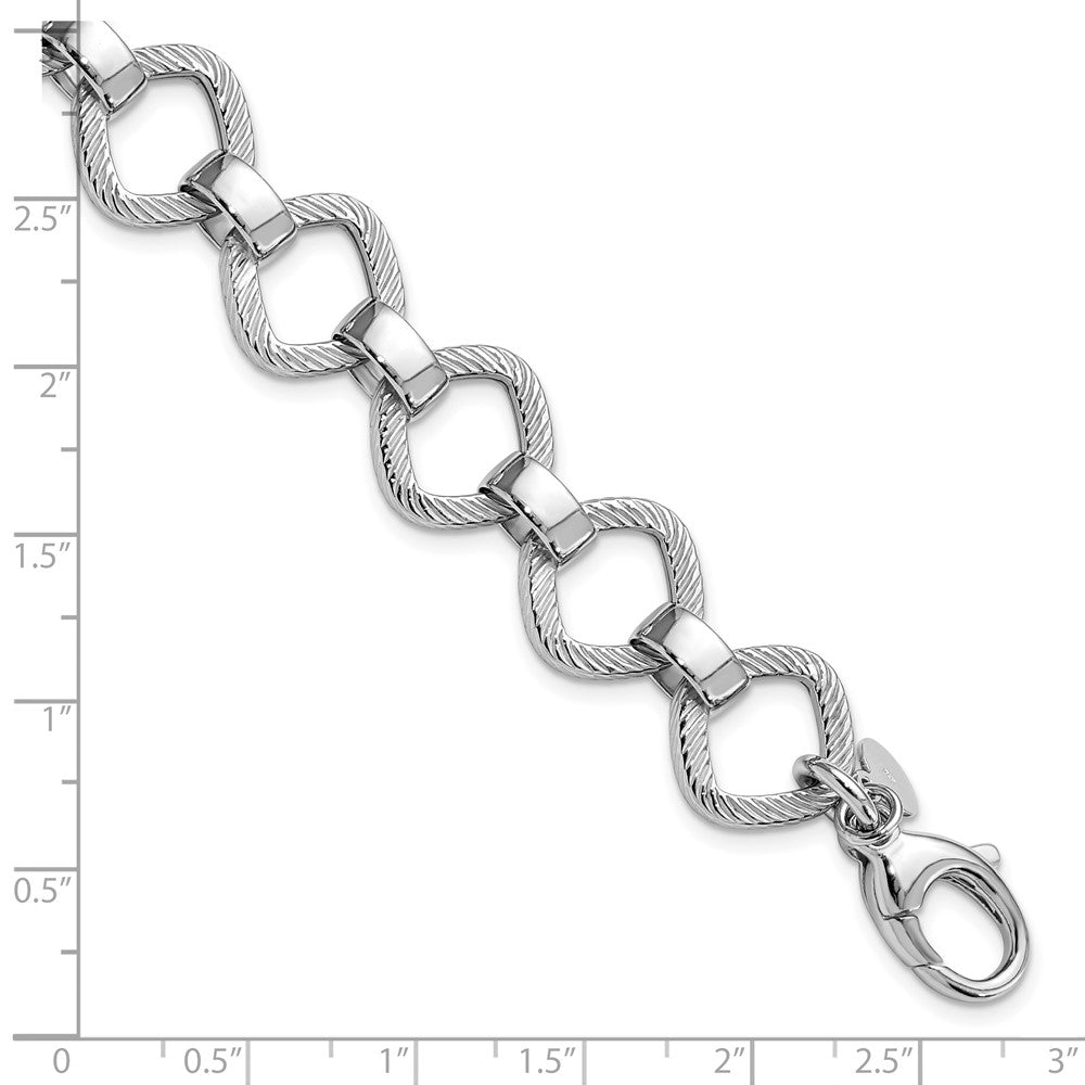 Sterling Silver Rhod Plated Polished Texture W .5In Ext Bracelet