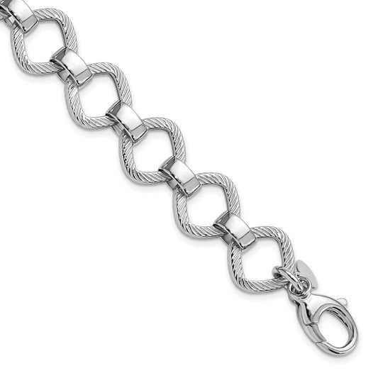 Sterling Silver Rhod Plated Polished Texture W .5In Ext Bracelet