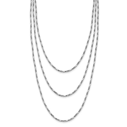 Sterling Silver Rh Pl Multi Layer Twisted Box 2 In Ext. Necklace