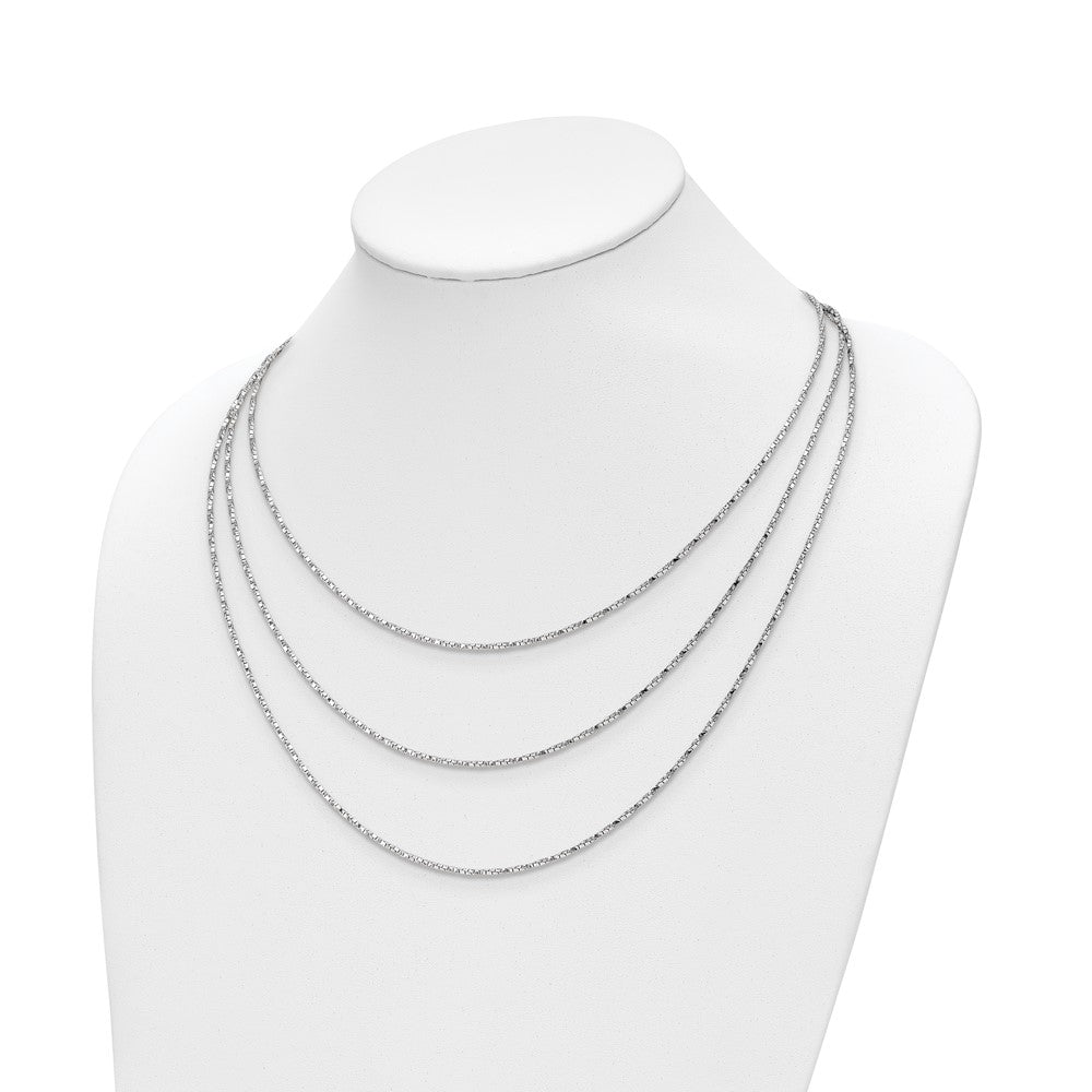 Sterling Silver Rh Pl Multi Layer Twisted Box 2 In Ext. Necklace