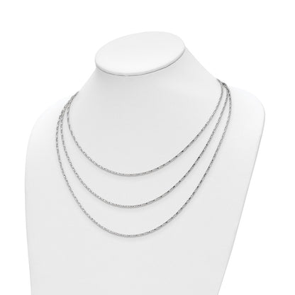 Sterling Silver Rh Pl Multi Layer Twisted Box 2 In Ext. Necklace