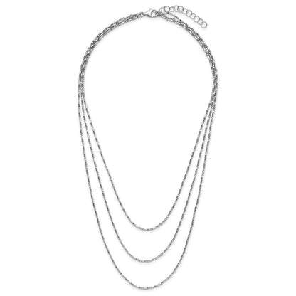 Sterling Silver Rh Pl Multi Layer Twisted Box 2 In Ext. Necklace