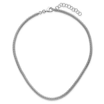 Sterling Silver Rhodium Plated W/ 2In Ext Choker Necklace