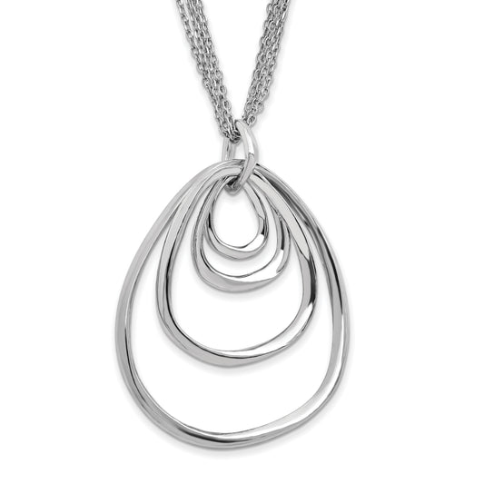 Sterling Silver Rhodium Plated Multi Strand W/ 2In Necklace