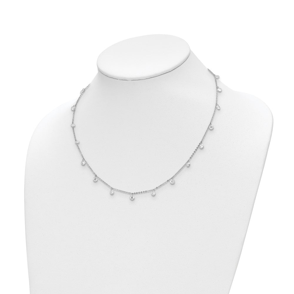 Sterling Silver Rhodium Plated Cz 1In Ext. Necklace
