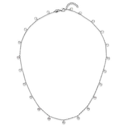 Sterling Silver Rhodium Plated Cz 1In Ext. Necklace