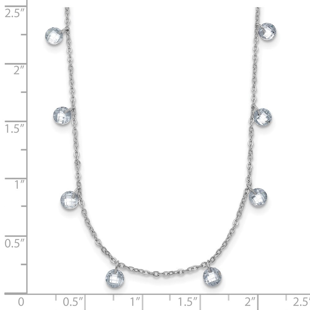 Sterling Silver Rhodium Plated Cz 1In Ext. Necklace