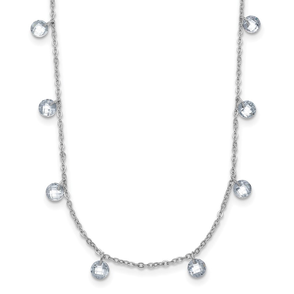Sterling Silver Rhodium Plated Cz 1In Ext. Necklace