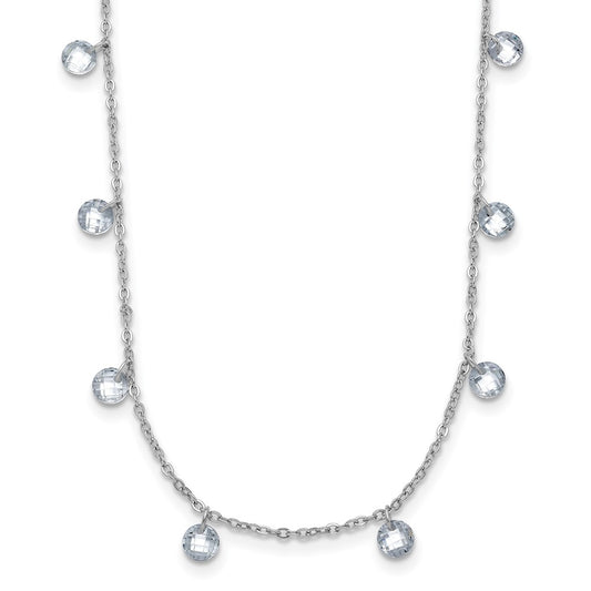 Sterling Silver Rhodium Plated Cz 1In Ext. Necklace