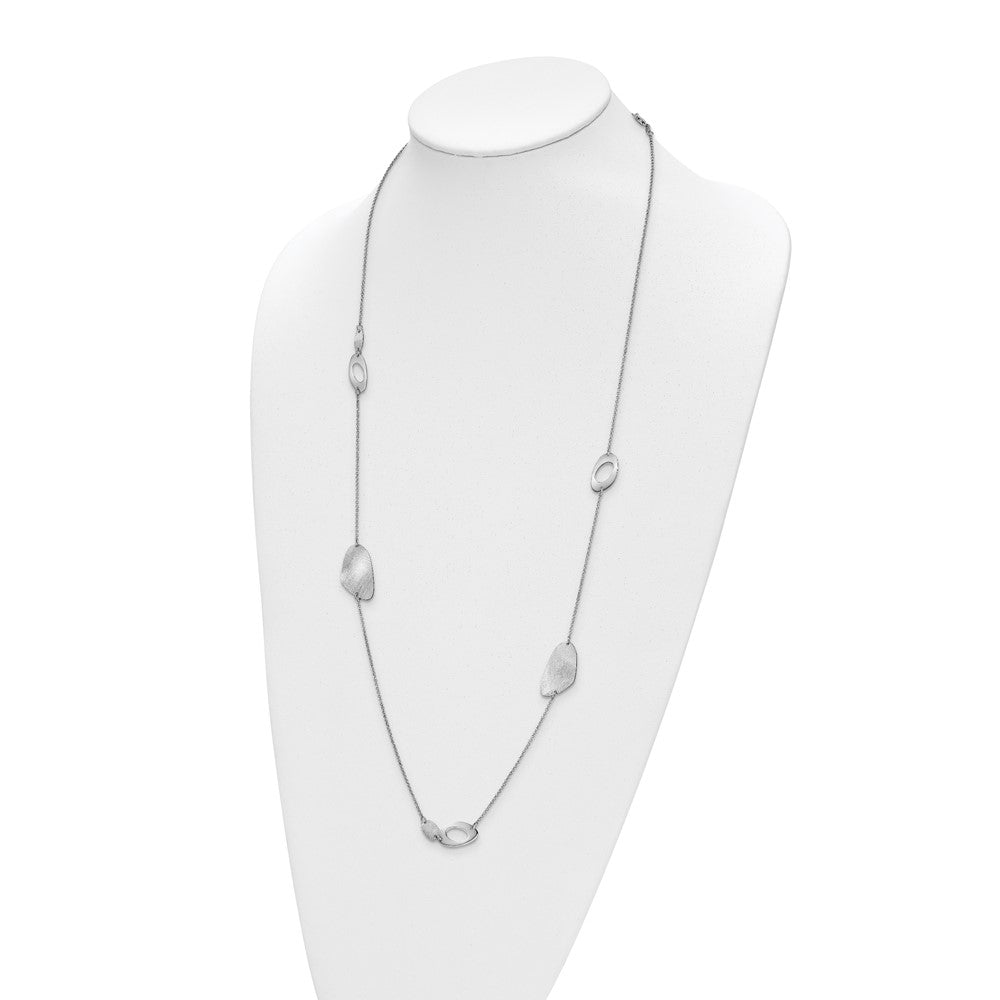Sterling Silver Radiant Essence Rhodium Plated Brushed Necklace