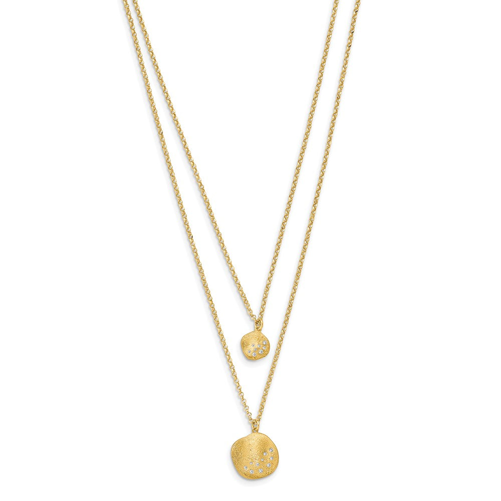 Gold Plated Radiant Essence Ss Pl Cz Brushed 2 Strand W/ 1.75 Ext. Necklace