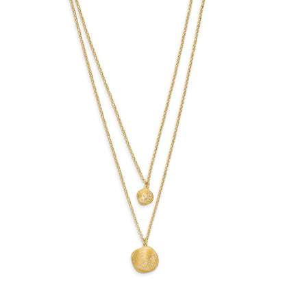 Gold Plated Radiant Essence Ss Pl Cz Brushed 2 Strand W/ 1.75 Ext. Necklace