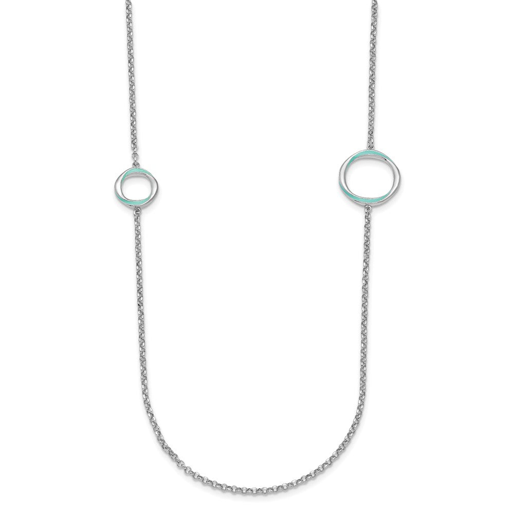 Sterling Silver Rhodium Plated Aqua Enameled Necklace