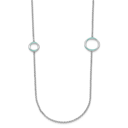 Sterling Silver Rhodium Plated Aqua Enameled Necklace