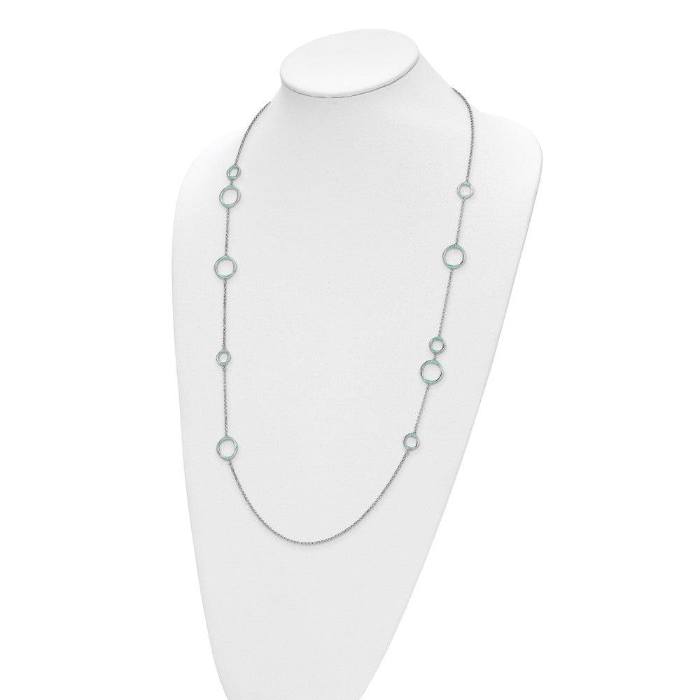 Sterling Silver Rhodium Plated Aqua Enameled Necklace