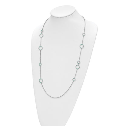 Sterling Silver Rhodium Plated Aqua Enameled Necklace