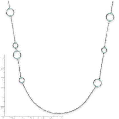 Sterling Silver Rhodium Plated Aqua Enameled Necklace