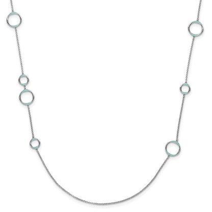 Sterling Silver Rhodium Plated Aqua Enameled Necklace