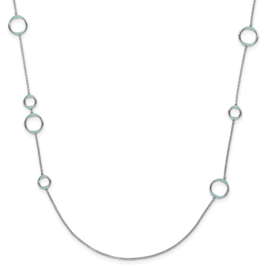 Sterling Silver Rhodium Plated Aqua Enameled Necklace