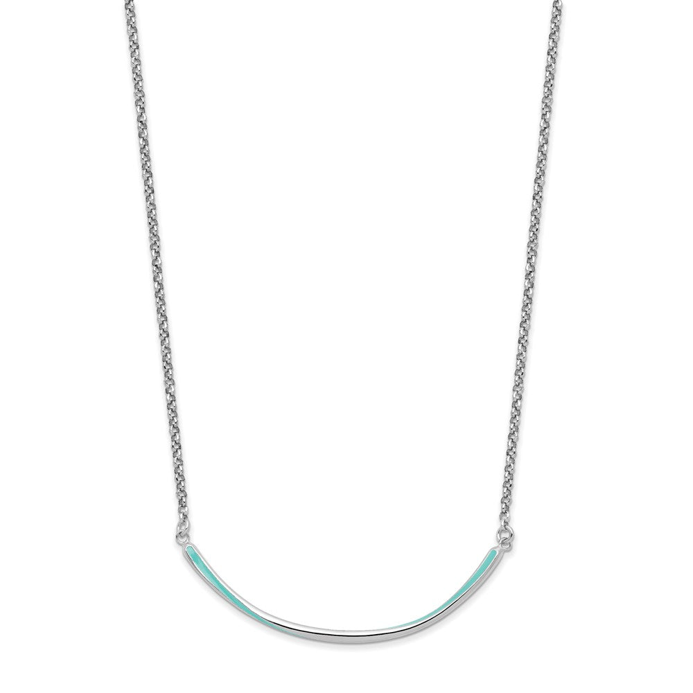 Sterling Silver Rhodium Pl Aqua Enameled 1.5In Ext. Necklace