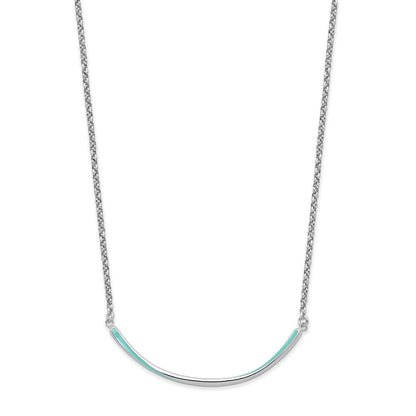 Sterling Silver Rhodium Pl Aqua Enameled 1.5In Ext. Necklace
