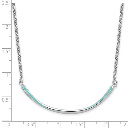 Sterling Silver Rhodium Pl Aqua Enameled 1.5In Ext. Necklace