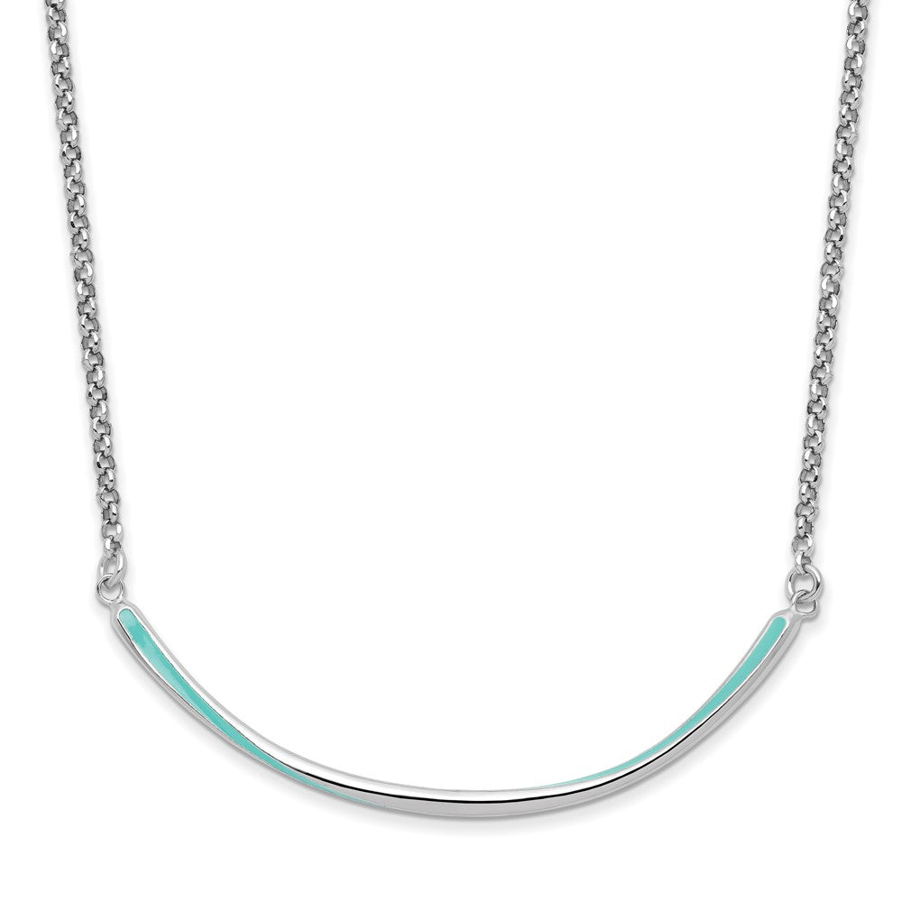 Sterling Silver Rhodium Pl Aqua Enameled 1.5In Ext. Necklace