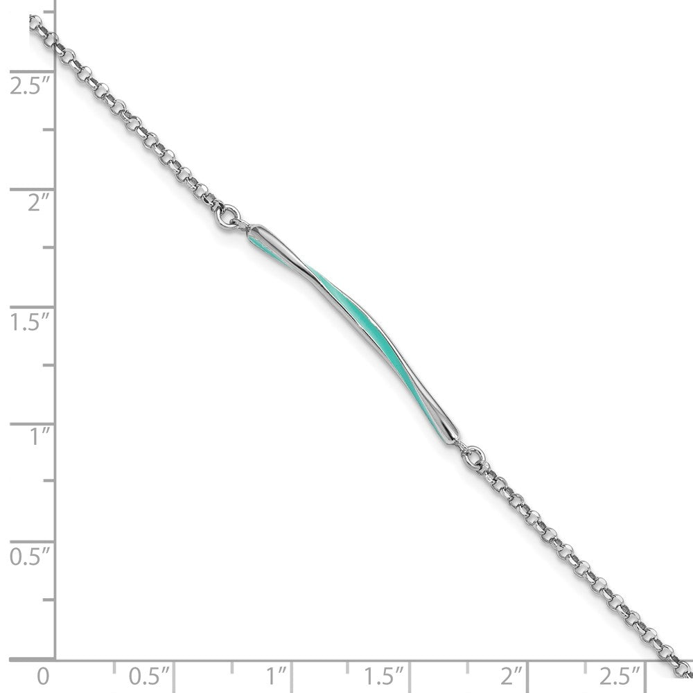 Sterling Silver Rhodium Pl Aqua Enamel W/ .75In Ext. Bracelet