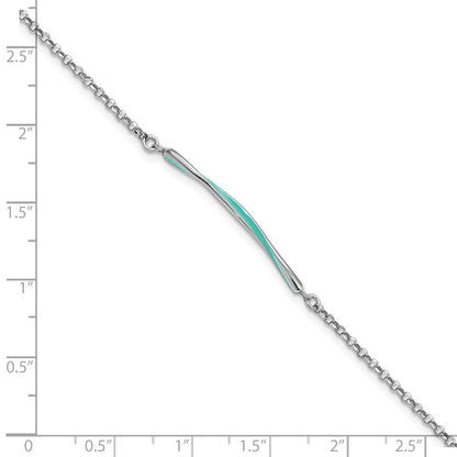 Sterling Silver Rhodium Pl Aqua Enamel W/ .75In Ext. Bracelet