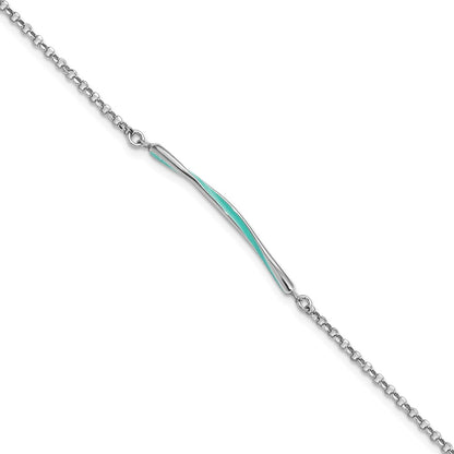 Sterling Silver Rhodium Pl Aqua Enamel W/ .75In Ext. Bracelet