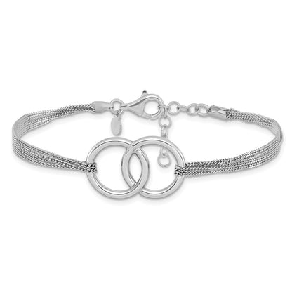 Sterling Silver Rh Plated Polished Multi Strand 1In Ext Bracelet