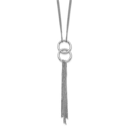 Sterling Silver Rhod Pl Multi Strand Tassel W/ 2In Ext Necklace