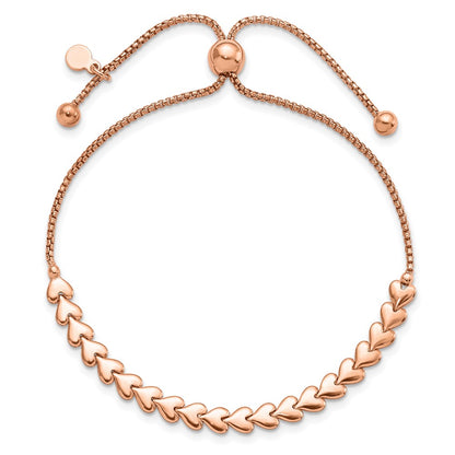 Gold Plated Sterling Silver Rose Tone Polished Heart Bolo Bracelet