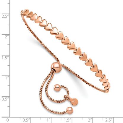 Gold Plated Sterling Silver Rose Tone Polished Heart Bolo Bracelet