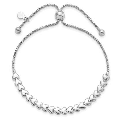 Sterling Silver Rhodium Plated Polished Heart Bolo Bracelet