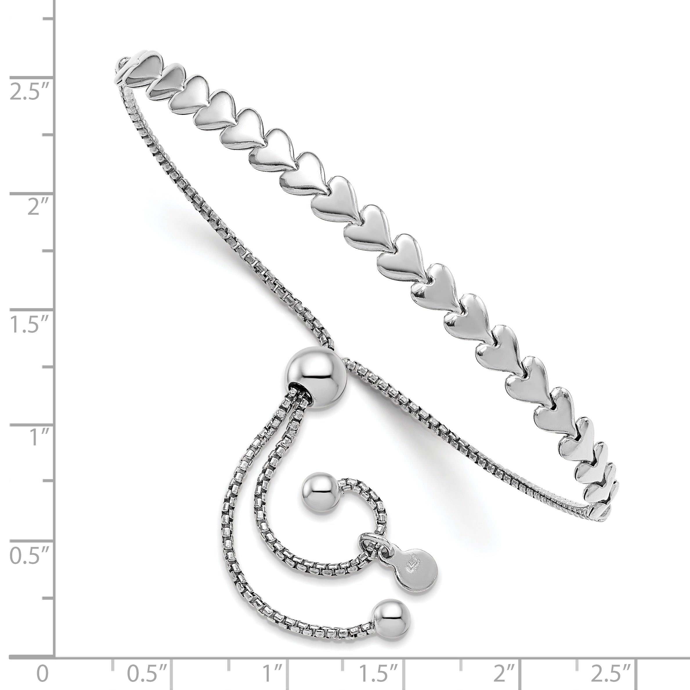 Sterling Silver Rhodium Plated Polished Heart Bolo Bracelet