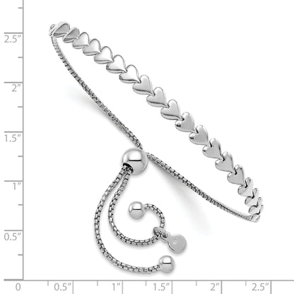 Sterling Silver Rhodium Plated Polished Heart Bolo Bracelet