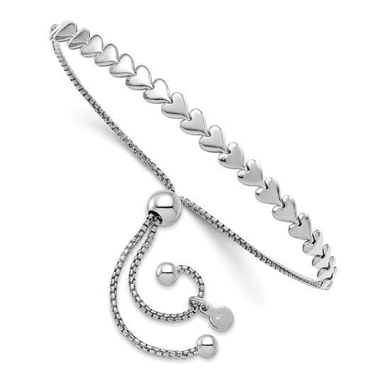 Sterling Silver Rhodium Plated Polished Heart Bolo Bracelet