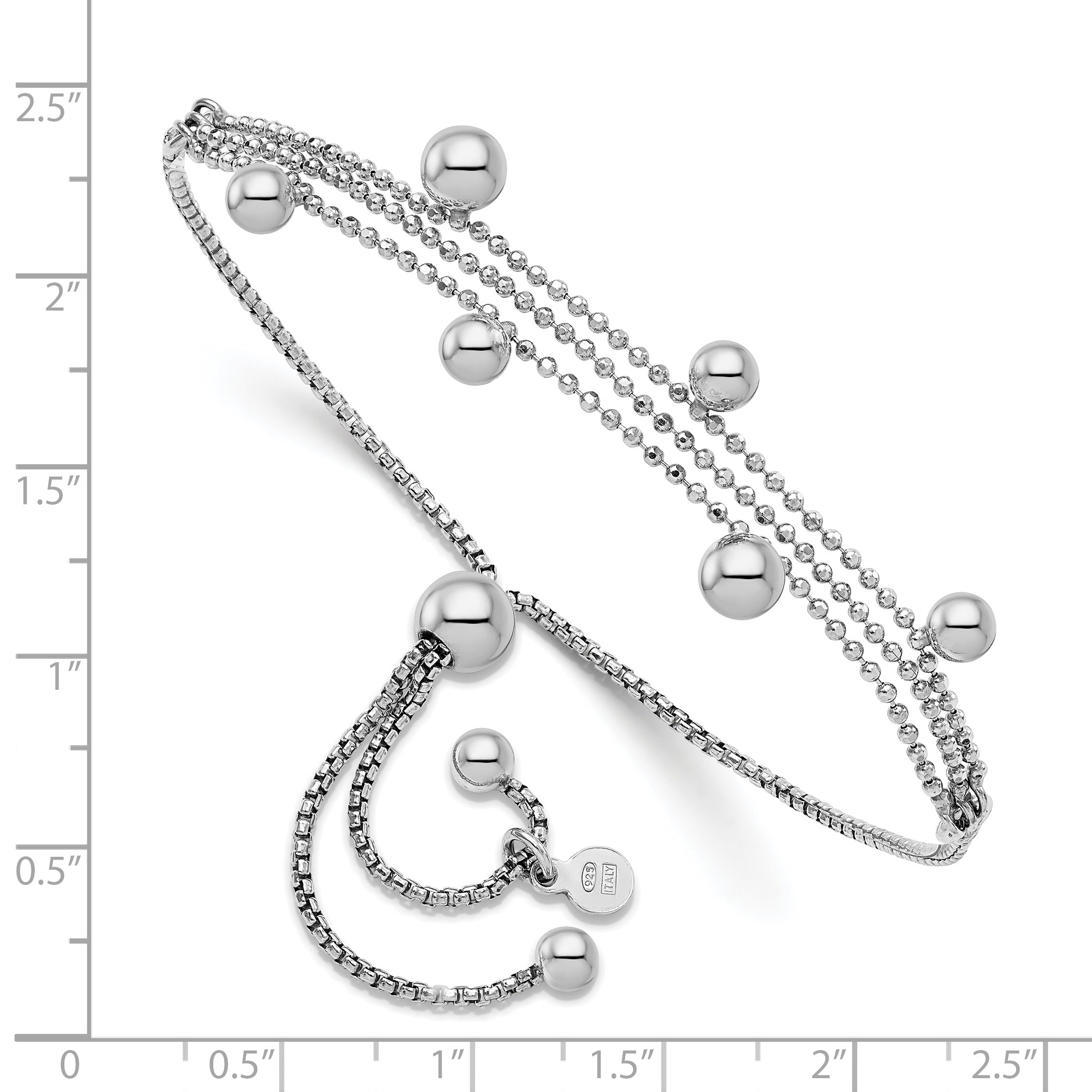Sterling Silver Rhodium Plated Beaded Multi Strand Bolo Bracelet