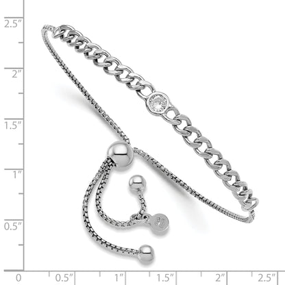 Sterling Silver Rhodium Plated Polished Cz Bolo Bracelet